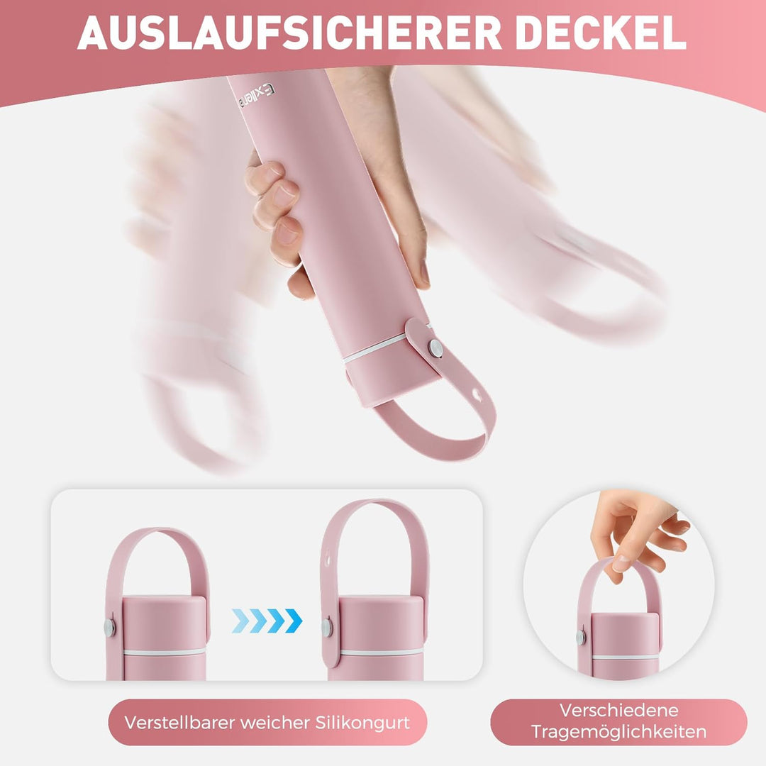 Exllena Trinkflasche Klein 300ml mit Verstellbarer Silikon-Griff – Mini Thermosflasche mit Edelstahl