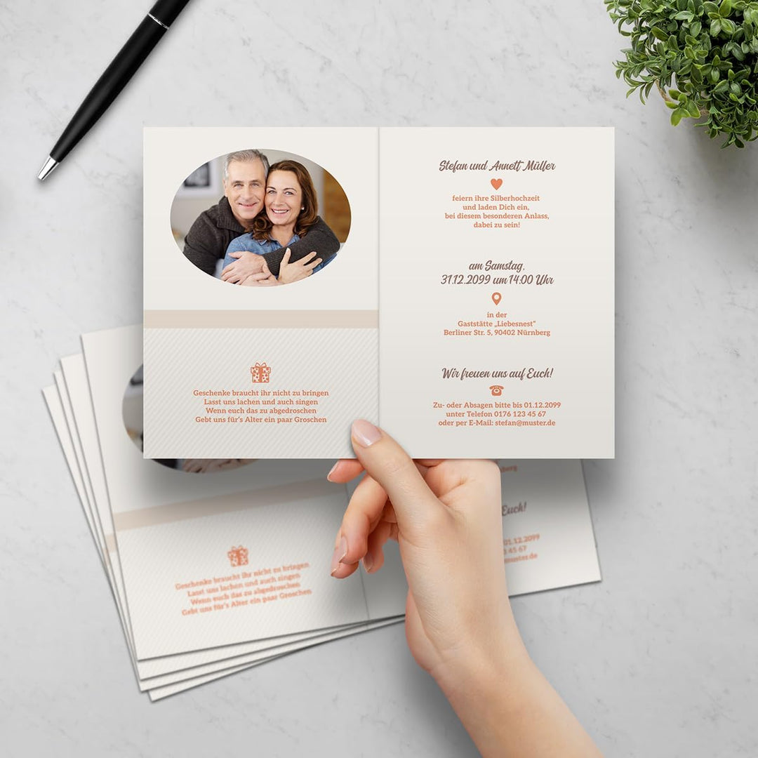 Kartenmachen.de 10 x Silberne Hochzeit Hochzeitseinladungen Silberhochzeit individuell Einladungskar