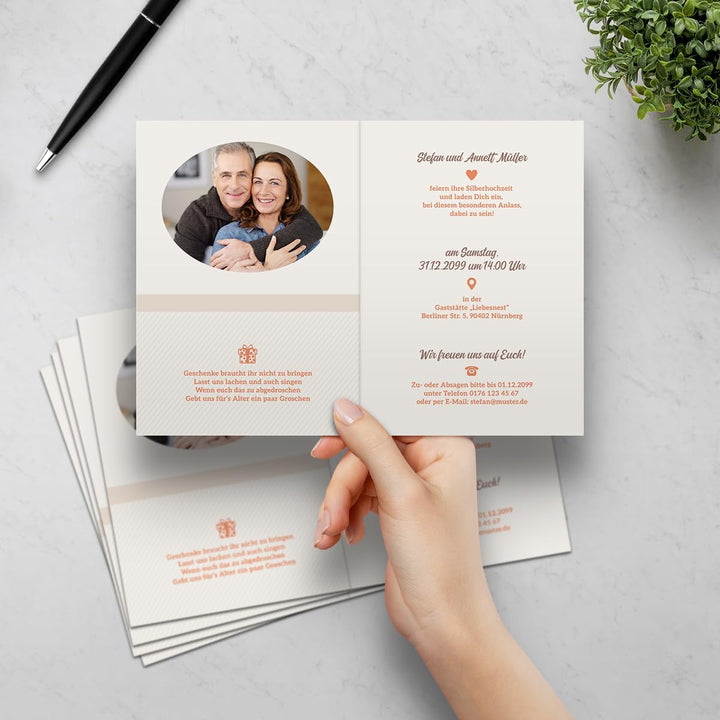 Kartenmachen.de 10 x Silberne Hochzeit Hochzeitseinladungen Silberhochzeit individuell Einladungskar