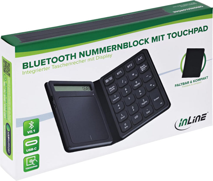 Inline Bluetooth Nummernblock mit Touchpad und Display, faltbar, kabellos, für Windows, Android, iOS