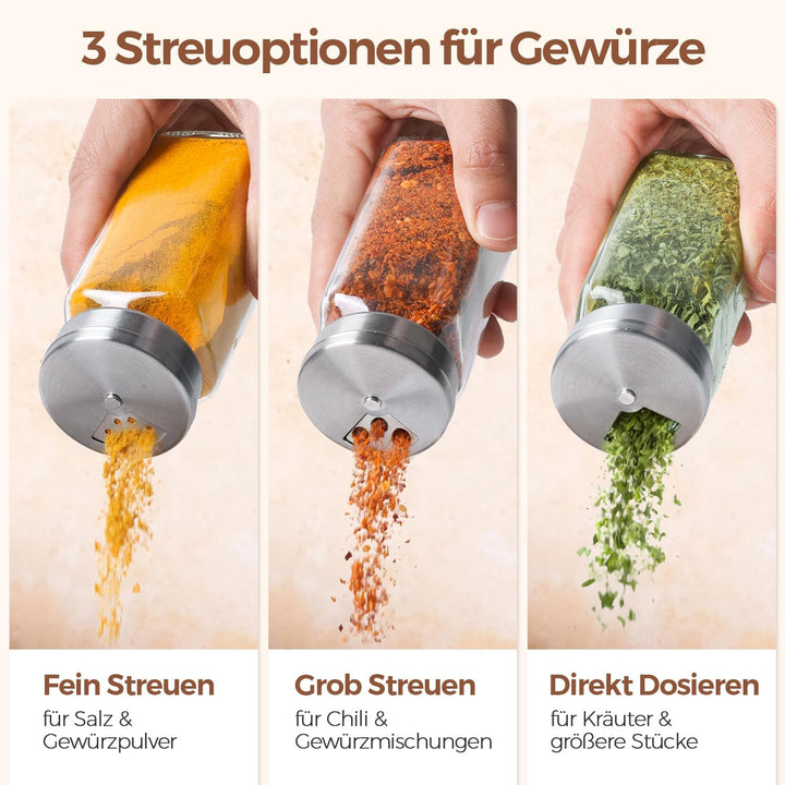 ComSaf Gewürzgläser, Gewürzstreuer mit Drehbarer Deckel 120 ml, 12er Set 120ml/12PCS, 120ml/12PCS