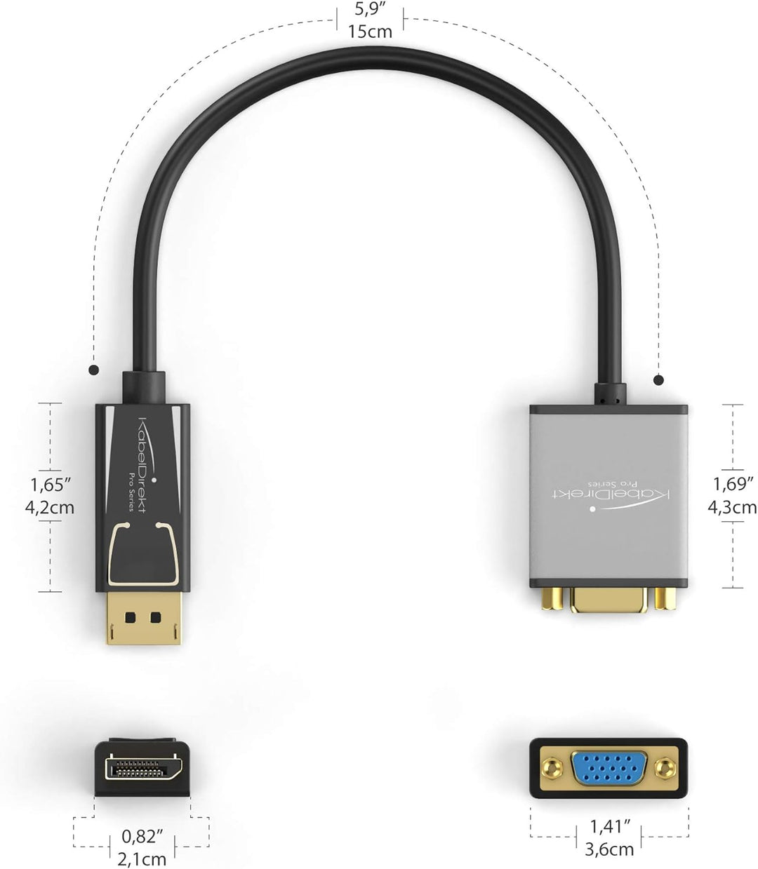 KabelDirekt – DisplayPort DP auf VGA Adapter – 0,15m (maximale Auflösung 1920 x 1200/60Hz, geeignet