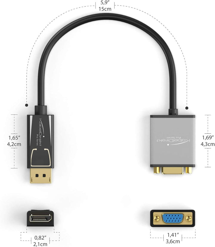 KabelDirekt – DisplayPort DP auf VGA Adapter – 0,15m (maximale Auflösung 1920 x 1200/60Hz, geeignet