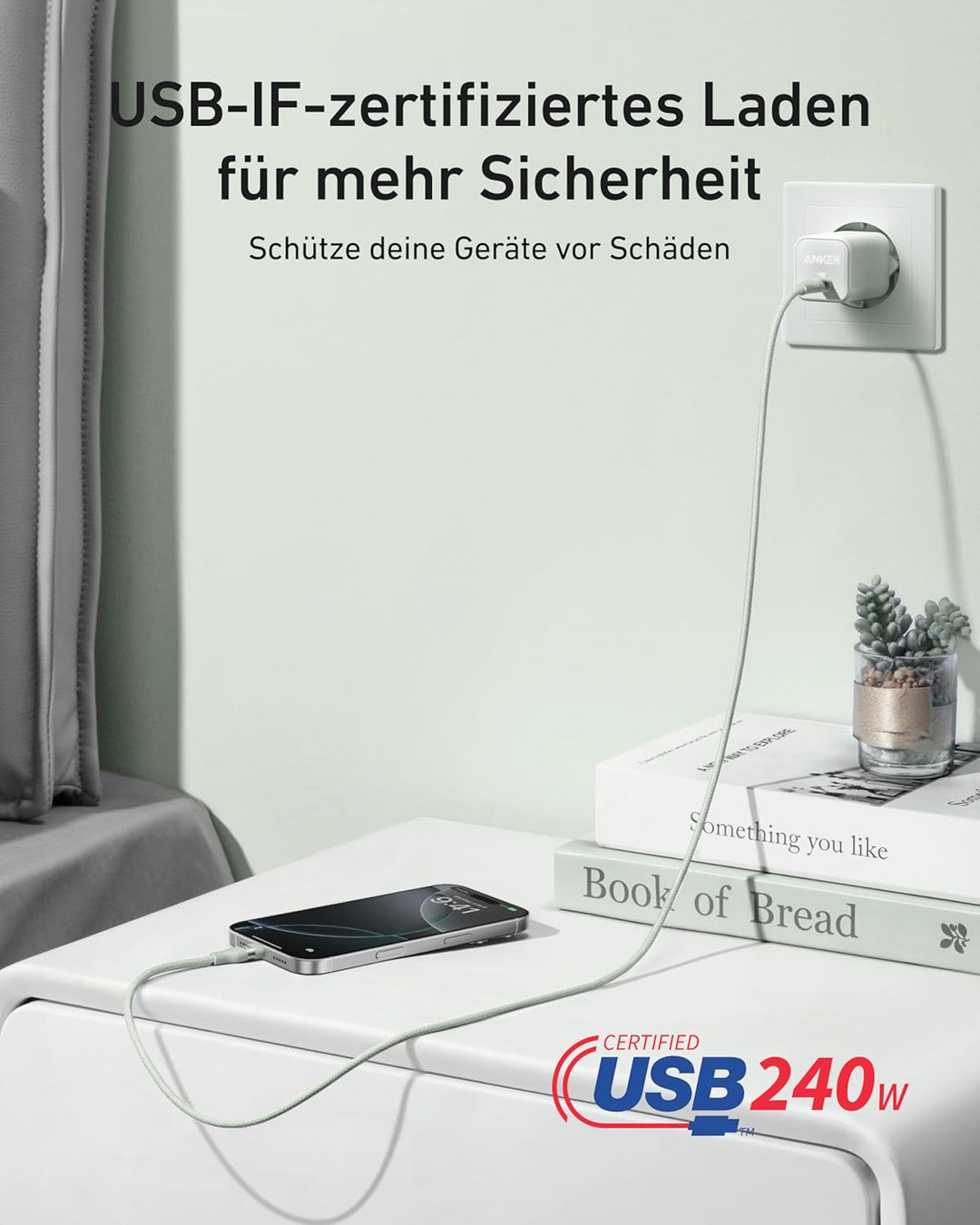 Anker Nano 240W USB C auf USB C Kabel, [1 Stück 1,8m] PD 3.0 Schnellladekabel USB C Kable, flexibel