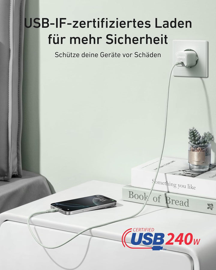 Anker Nano 240W USB C auf USB C Kabel, [1 Stück 1,8m] PD 3.0 Schnellladekabel USB C Kable, flexibel