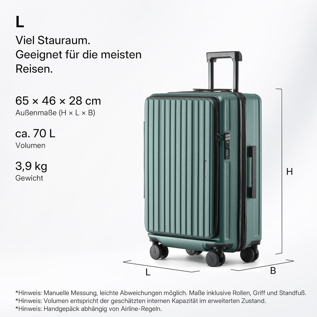 Münicase Koffer Expandierbar – Hartschalen-Trolley mit Oberseiten-Öffnung, Kompressionsgurt & Extra