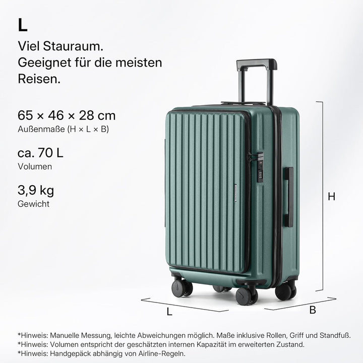 Münicase Koffer Expandierbar – Hartschalen-Trolley mit Oberseiten-Öffnung, Kompressionsgurt & Extra