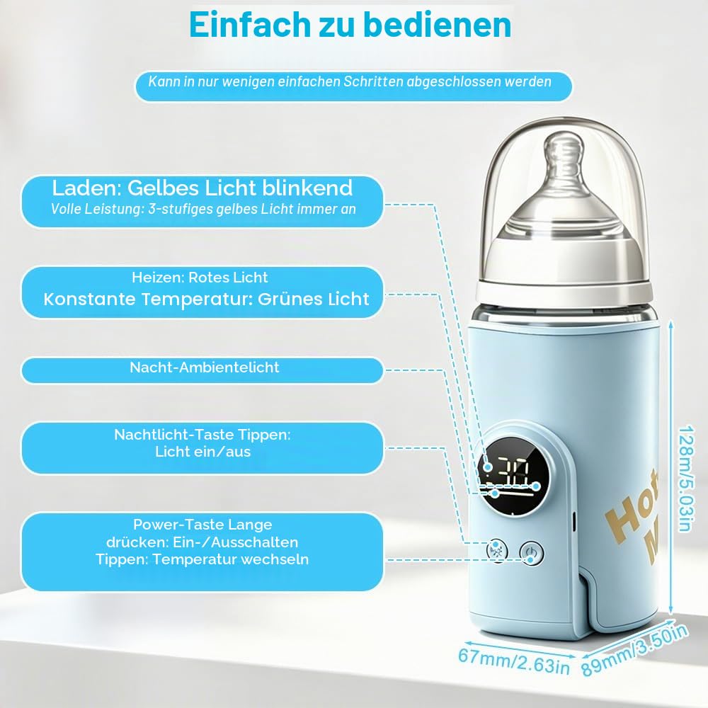 Flaschenwärmer Baby Unterwegs, Tragbarer Baby Flaschenwärmer mit LCD-Display 8000mAh Milchwärmer Bab