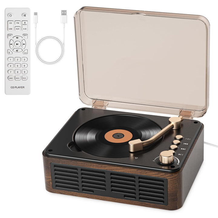 Gueray CD-Player mit Lautsprechern, HiFi-Stereo-Sound, Vintage-CD-Player, Bluetooth, für Zuhause, Re
