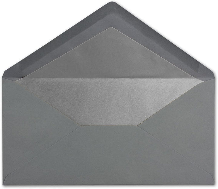 75 Brief-Umschläge DIN Lang - Graphit/Dunkel-Grau mit Silber-Metallic Innen-Futter - 110 x 220 mm -