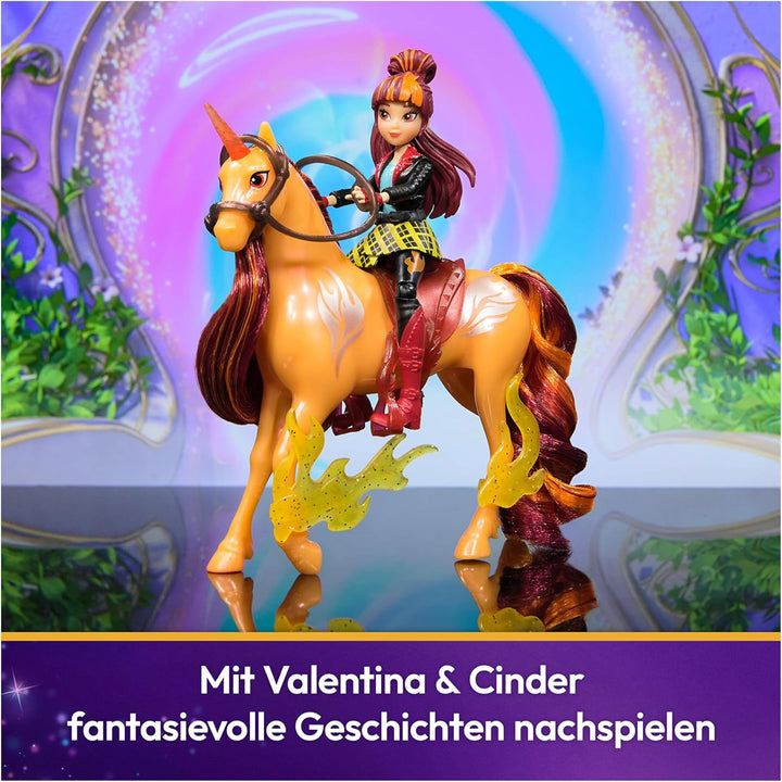 Unicorn Academy Set - Valentina und Einhorn Cinder mit echter Mähne und Schweif sowie Bürste, ca. 12