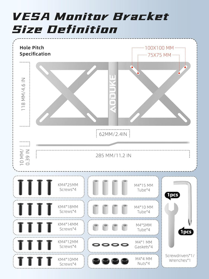 Dual VESA Panel Mini PC Expansion Board Monitor Bracket, Suitable for 75x75/100x100 mm Hole Pitch Br