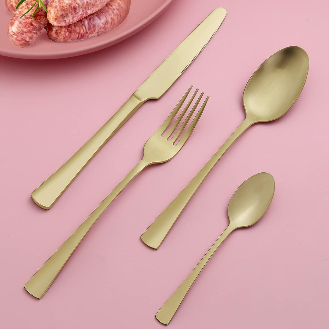 Bestdin Besteck Set 6 Personen, 24 teilig Edelstahl Besteck-Set Champagner Gold Matt, Messer und Gab