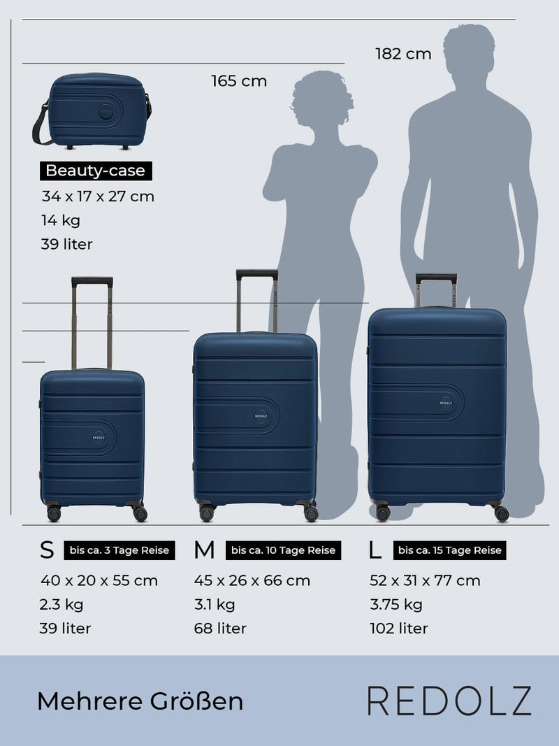 REDOLZ Hartschalen Kabinen-Koffer | Kleiner Trolley 40 x 20 x 55 cm aus hochwertigem, leichtem Polyp