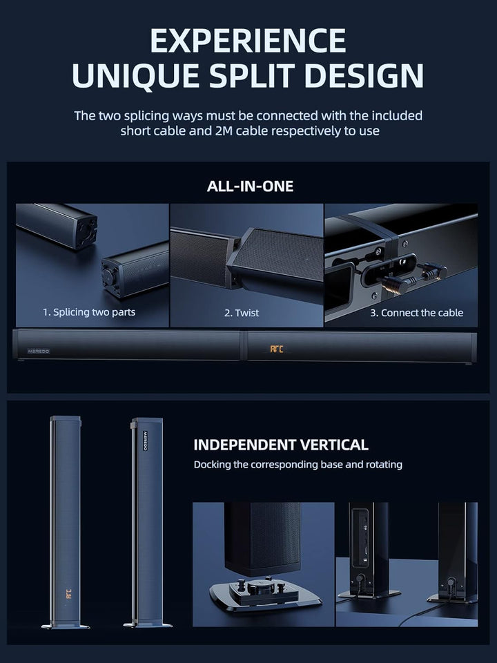 MEREDO 180W 2.1 Soundbar 2-in-1 Abnehmbare Soundbar für tv geräte mit 5,25'' Subwoofer unterstützt A