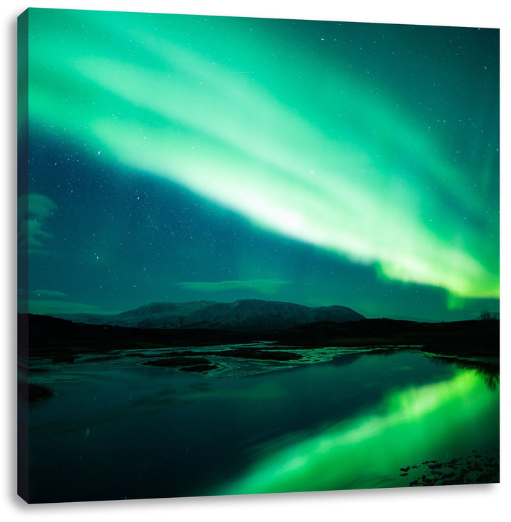 Pixxprint Polarlichter in Skandinavien, Format: 70x70 auf Leinwand, 70x70