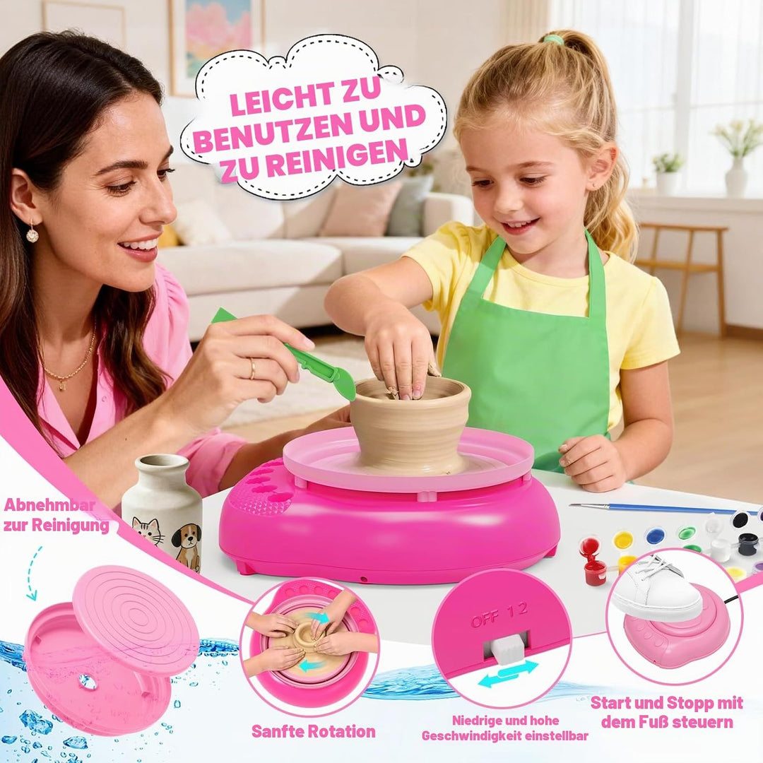 Töpferscheibe Kinder elektrisch,Töpferset 6-12 Jahre mit Ton | Komplettes DIY-Bastelset mit 3x luftt