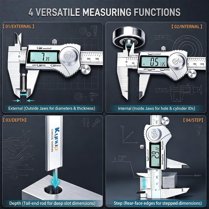 Kynup Digital Messschieber, Schieblehre Messwerkzeuge 150mm/6-Zoll Edelstahl IP54 Spritzwasserdicht