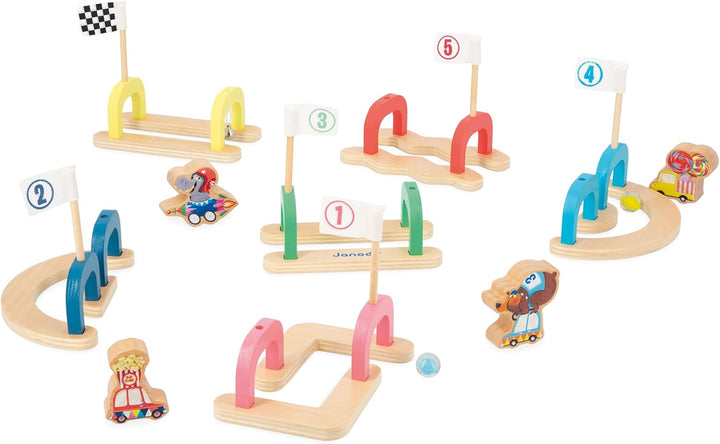 Janod - Kinder-Murmelspiel Applepop - Geschicklichkeitsspiel - 6 Passagen + 2 Murmeln + 4 Spielstein