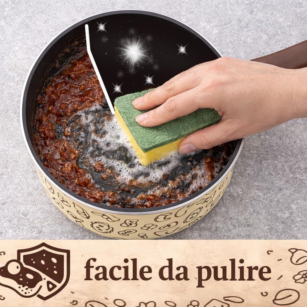 BAKAJI Tris Pastella Stielkasserolle 16-18-20 cm mit 1 Glasdeckel, antihaftbeschichteter Boden, Soft