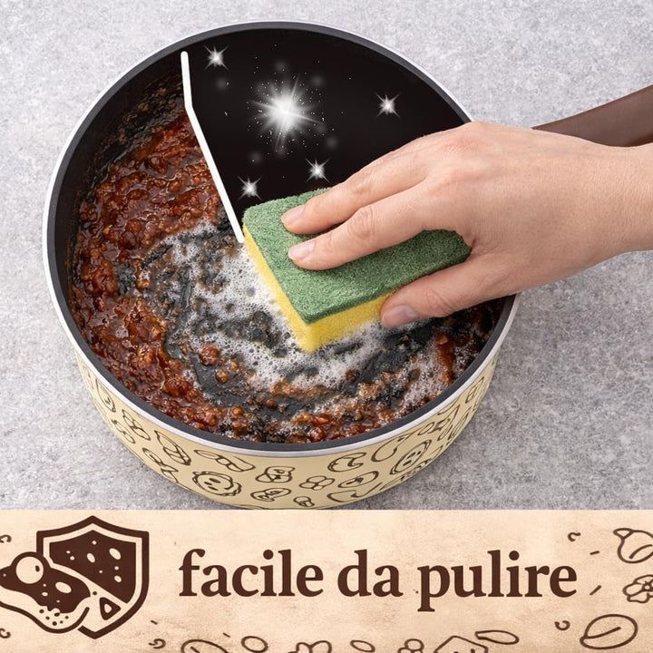 BAKAJI Tris Pastella Stielkasserolle 16-18-20 cm mit 1 Glasdeckel, antihaftbeschichteter Boden, Soft