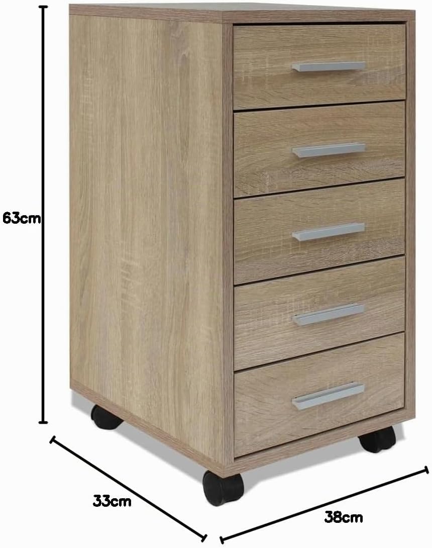 vidaXL Bürocontainer Rollcontainer Schubladenelement Büroschrank + 5 Schubladen Eiche, Eiche