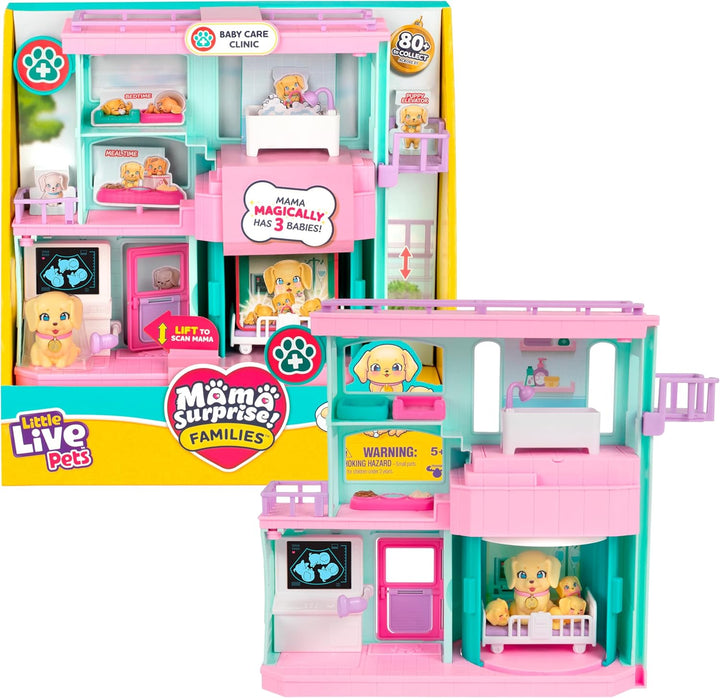 Little Live Pets Mama Surprise Families Baby-Klinik-Spielset, 3 Retriever-Welpen enthüllen, magisch,