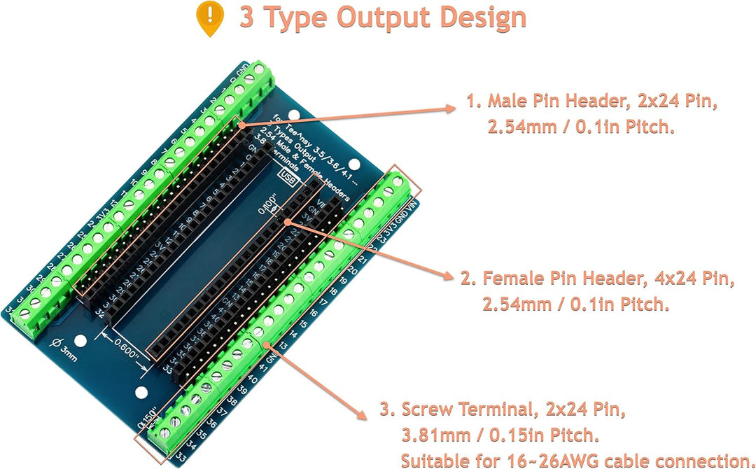 Kompatibel mit Teensy 3,5 / 3,6 / 4,1 Modul Breakout Board 48 Pin 3,81 mm Schraubklemmen-Erweiterung