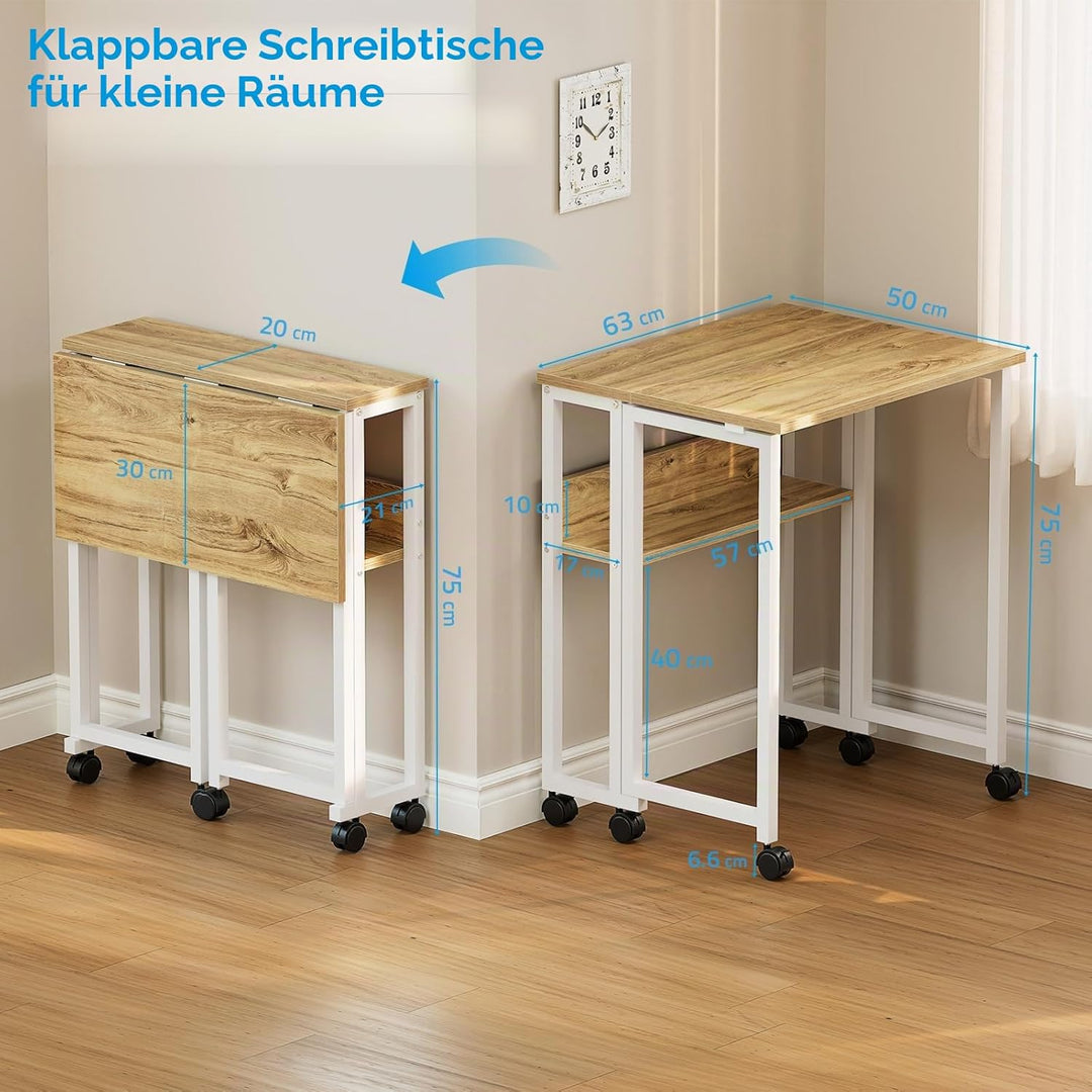 GreenForest Kleiner Schreibtisch Klappbar, 63 cm Klappschreibtisch mit Rollen, Einfache Montage Klap