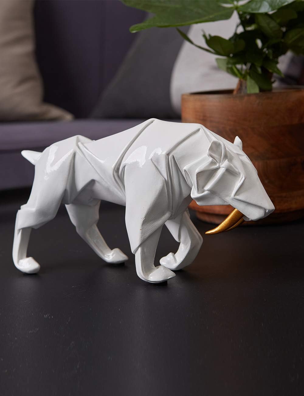 Amoy-Art Modern Dekor Skulptur Leopard Figuren Statue Wohnzimmer Kunst Arts Polyresin Geschenk 24cm