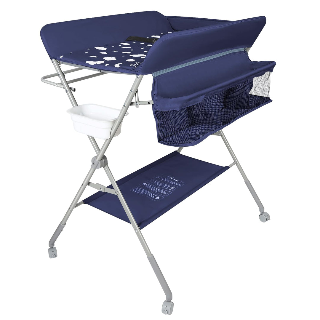 Baby Wickelkombi - klappbare Wickelkommode, mobiler Wickeltisch mit Wickelauflage, Sicherheitsgurt u