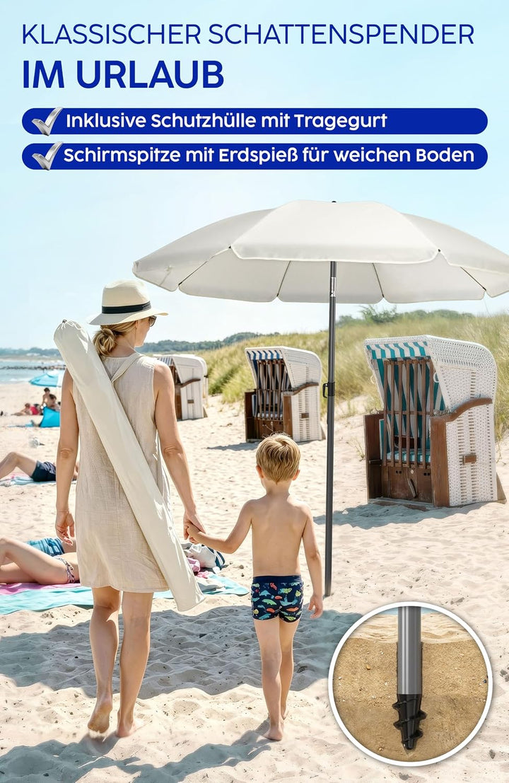 4smile Sonnenschirm Balkon Ø 180cm, Beige - Sonnenschirm Strand mit Hülle - Balkonschirm mit Knickfu