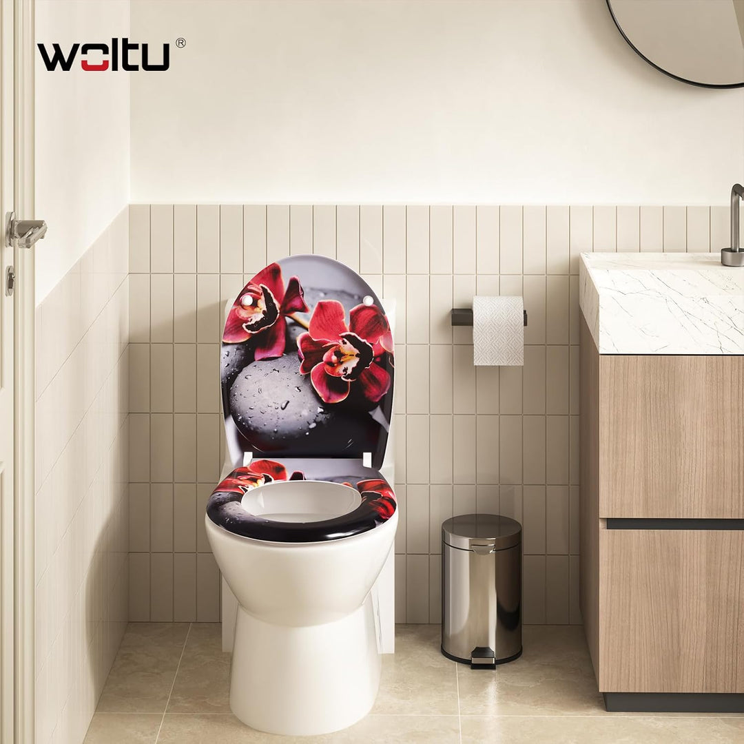 WOLTU WC Sitz mit Absenkautomatik,Toilettensitz Motiv,Klodeckel mit Quick-Release-Funktion und Antib