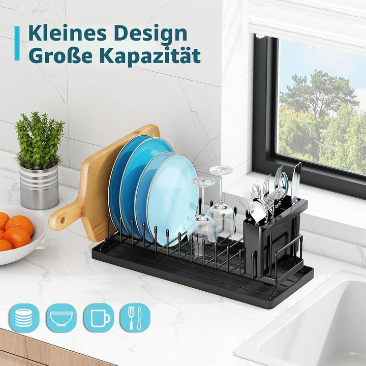 ANTOPY Kleines Kompaktes Abtropfgestell für Küchentheke - Mit Silikon-Abtropfmatte, Edelstahl-Gestel