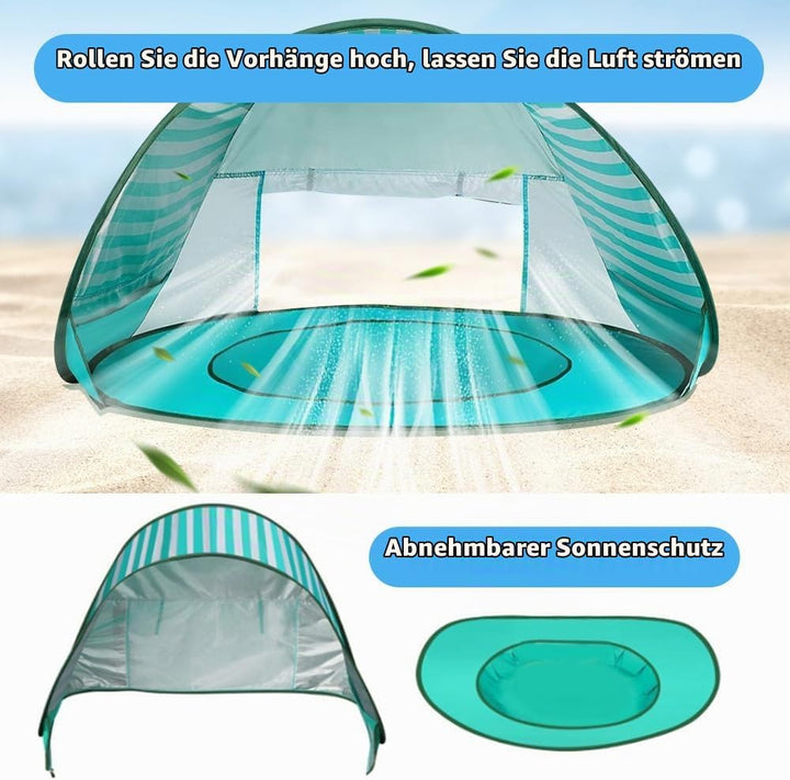 Strandmuschel Pop Up, Baby Strand Zelt mit Trennbarer Pool, UV-Schutz 50+, Strandmuschel Baby, Stran
