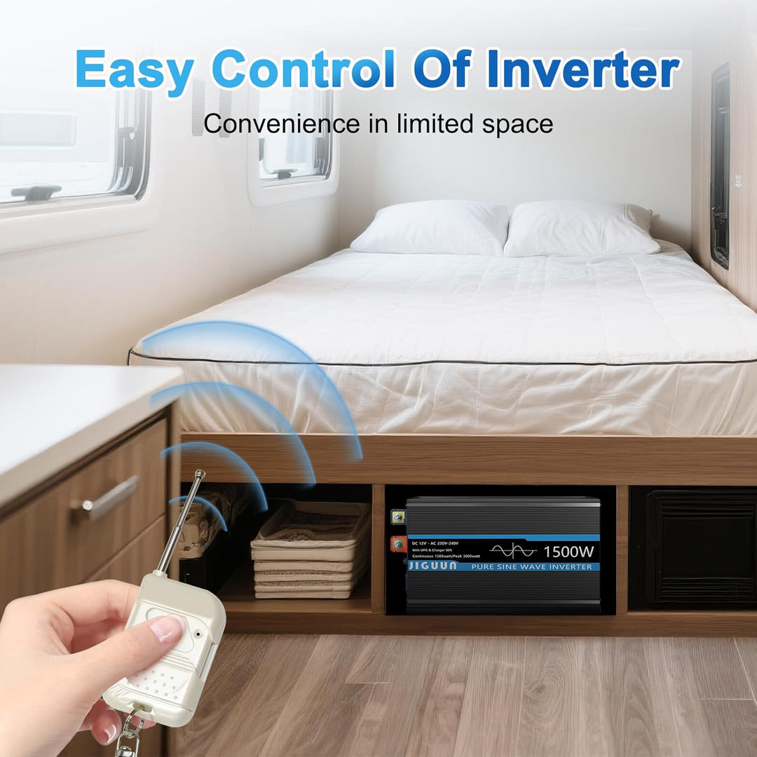 JIGUUN 1500W 3000W Wechselrichter Reiner Sinus Spannungswandler 12V 230V Mit 30A-Ladegerät und Netzv