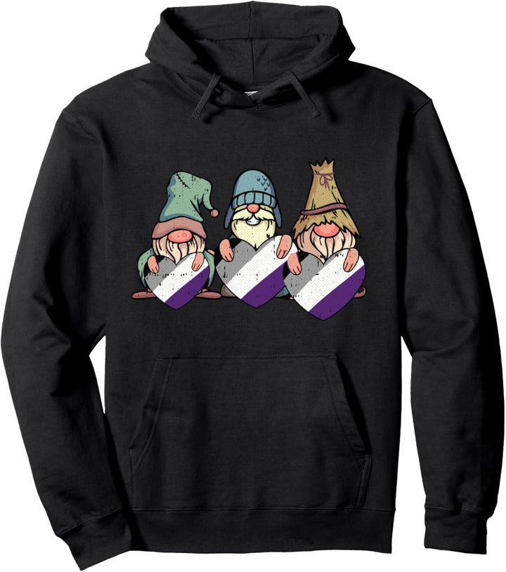 Gnomes Asexual Pride Flag Heart Garden-ing LGBT-Q Ally Ace Pullover Hoodie