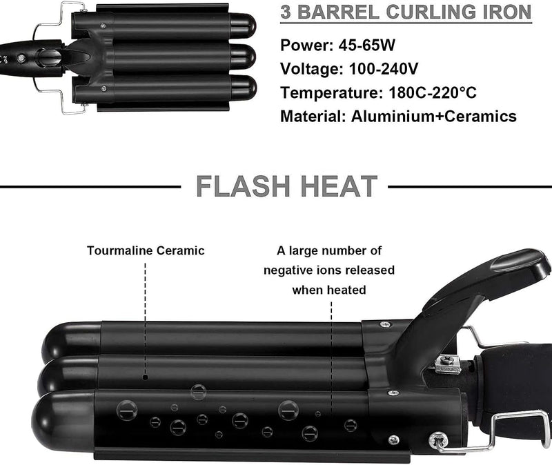 3 Fässer welleneisen, 25mm Lockenstab 3 stäben mit einstellbarer Temperatur, Welleisen Schnelle Heiz