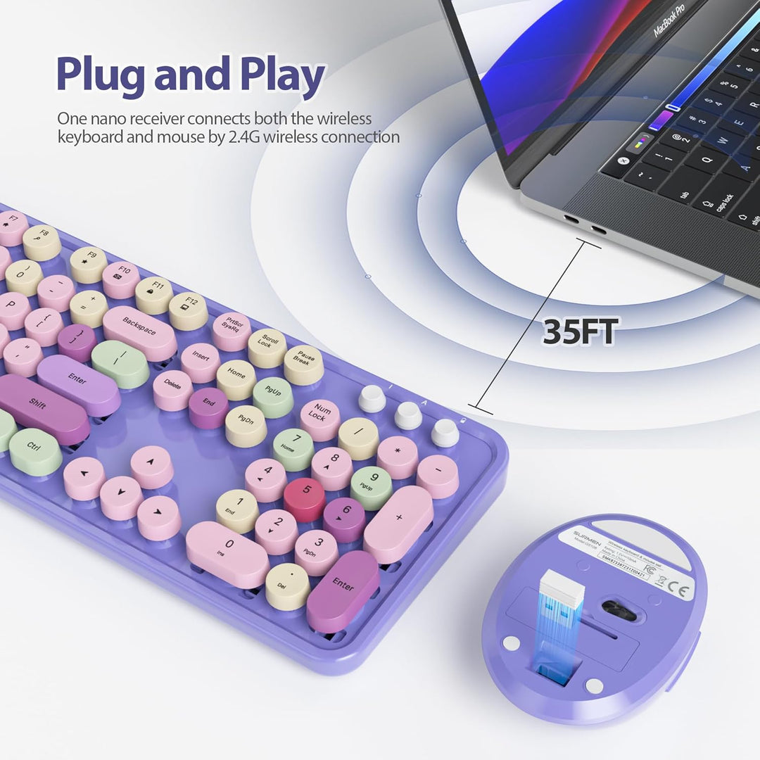 SOLIDEE Kabellose Tastatur- und Maus-Kombination, Retro-Schreibmaschinen-Design, 2.4GHz Runde Tasten