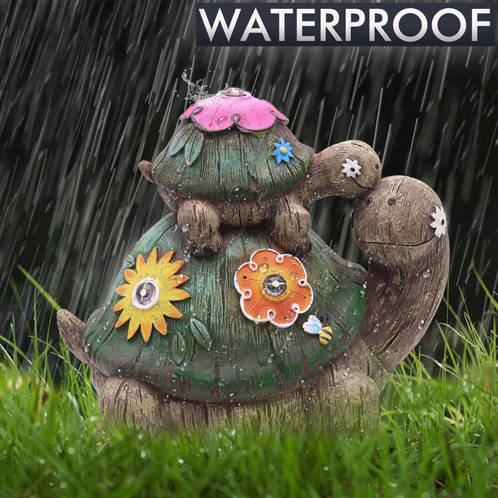 TERESA'S COLLECTIONS Gartendeko für Draussen Schildkröten Mutter und Baby Gartenfiguren Wasserfest S