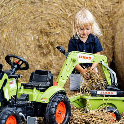 Falk – 2040N – Outdoor-Spielzeug – Baggerlader Claas Arion 410 + Anhänger + Baggerschaufel