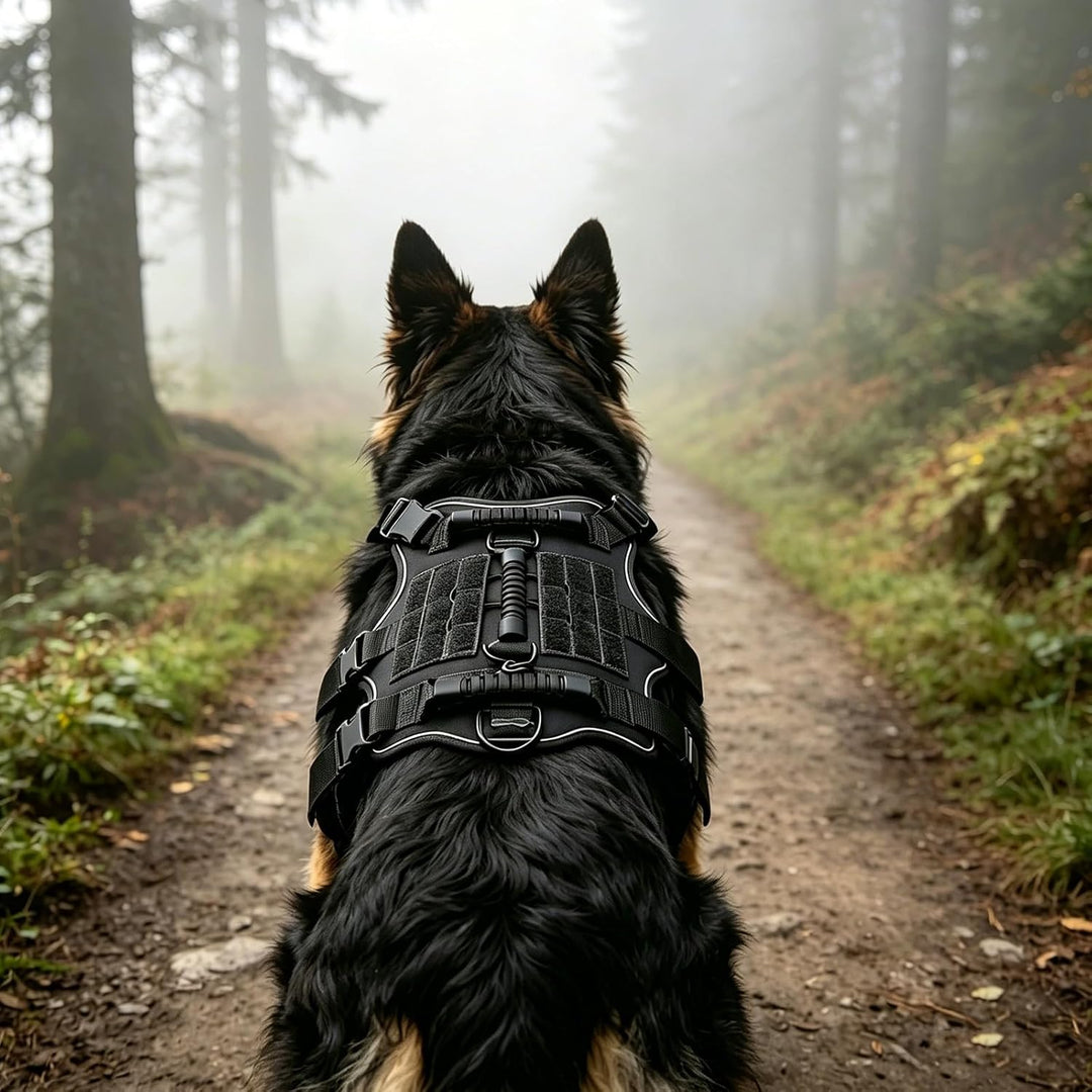 Taktisches Hundegeschirr Nylon reflektierend für grosse Hunde (Schwarz) | Robustes Hundegeschirr Aus
