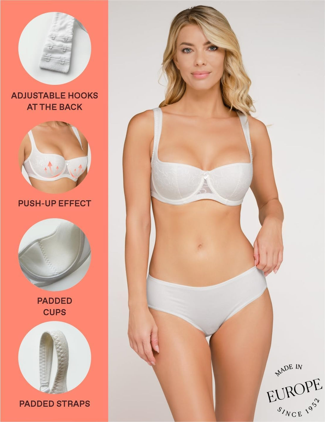 Rosme Lingerie Balconette-BH für Damen, Kollektion Grand 70B Elfenbein 2, 70B Elfenbein 2