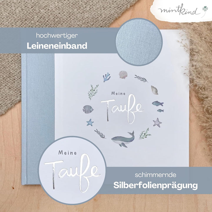 mintkind® Gästebuch Meine Taufe Wal I für Junge & Mädchen | Taufbuch, Taufgeschenk, Taufalbum, Erinn