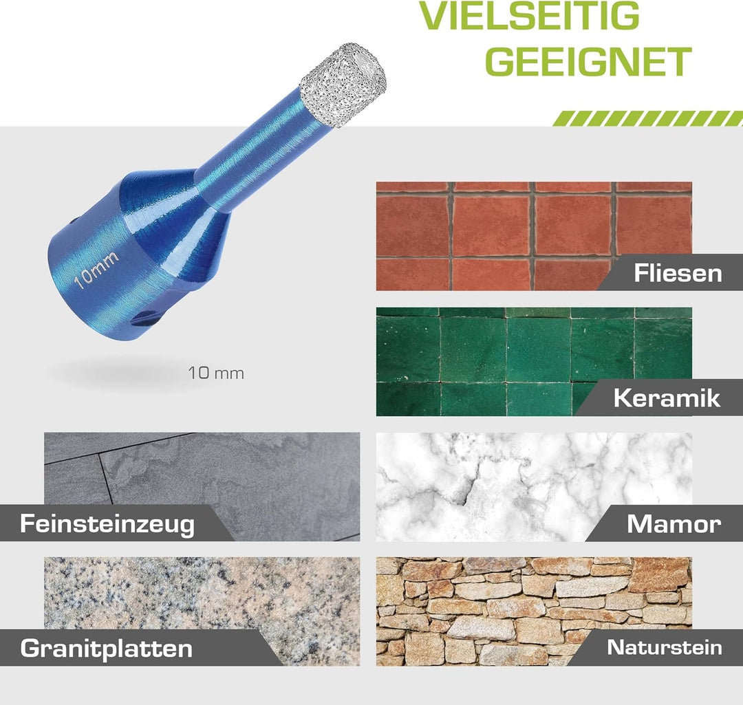 Profi Fliesenbohrer 10mm x M14 - Diamantbohrer für harte Fliesen, Feinsteinzeug uvm. Diamantbohrkron