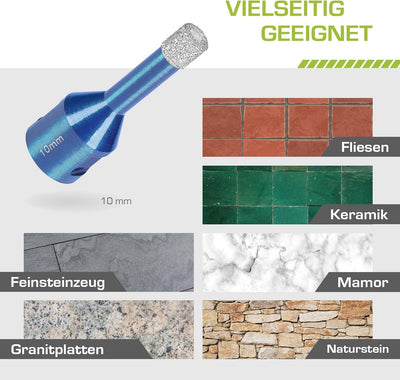 Profi Fliesenbohrer 10mm x M14 - Diamantbohrer für harte Fliesen, Feinsteinzeug uvm. Diamantbohrkron