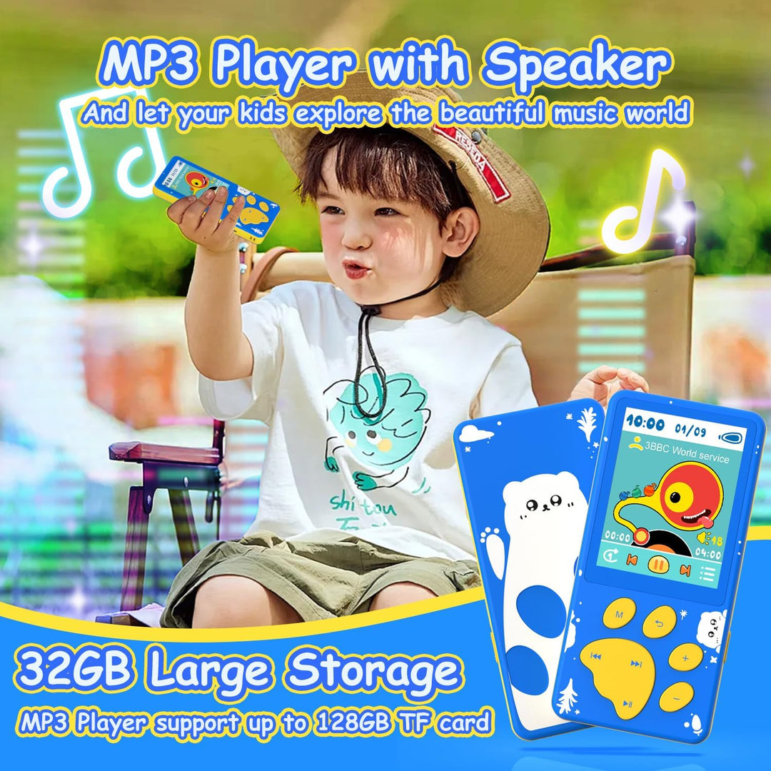 MP3-Player für Kinder, 32GB Kinder MP3-Player mit Bluetooth, Lautsprecher, Taschenlampe, Spiele, Voi