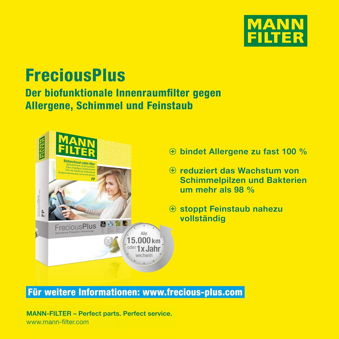 MANN-FILTER FP 26 007 Innenraumfilter – FreciousPlus Biofunktionaler Pollenfilter – Für PKW, FP