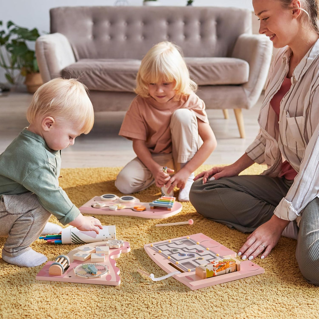 ROBUD Wandmontiertes Montessori Busy Board, 8-in-1 Activity Board Spielzeug Holz Beschäftigungsbrett