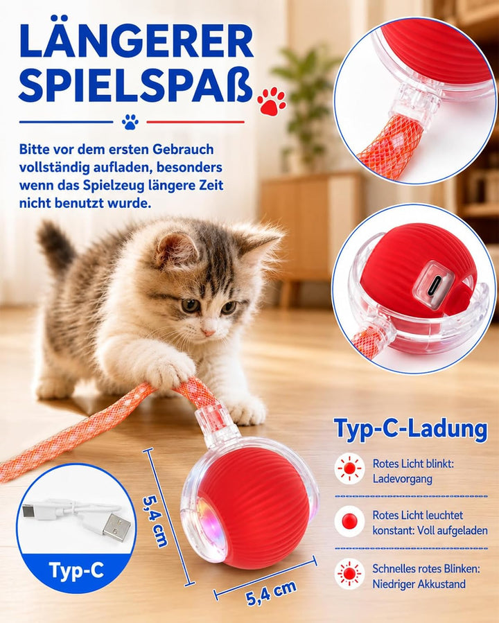 Interaktives Katzenspielzeug 2 Stück elektrisch Ball LED 3 Spielmodi | Ball mit Schwanz,selbstbeschä